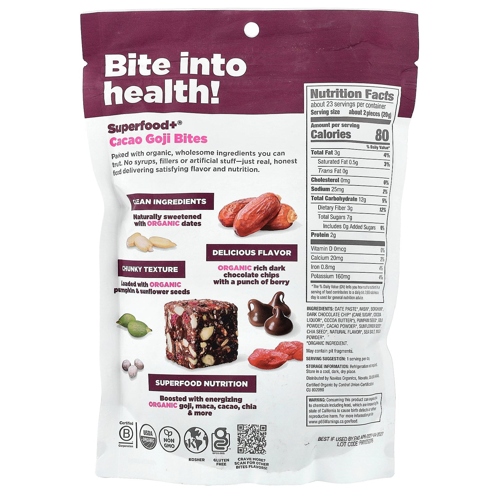 Navitas Organics, Superfood Power Snacks, 16 oz, Organic Gluten
