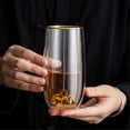 thumbnail image 3 of Vasos de doble pared, 355 ml (12 oz) de vidrio borosilicato transparente con borde dorado y base con diseño de montaña., 3 of 7