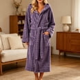 thumbnail image 2 of Winter Fleece Robe for Women Comfy Absorbent Wrap Bathrobe with Belt Loose Long Sleeve Hooded Pocket Long Bathrobe, 2 of 8