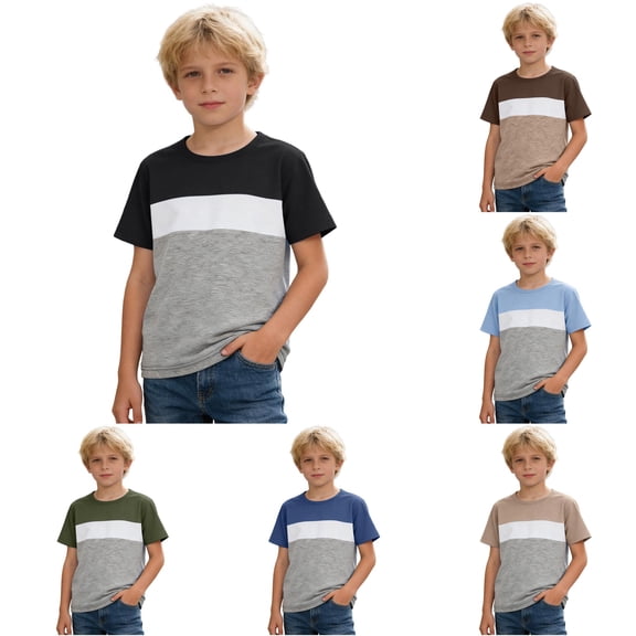 Shachafan Boys Color Short Sleeve Tee Casual Crew Neck Blend Graphic T Shirt For Kids Youth Children Comfortable Playwear Baby Girls Long Sleeve
