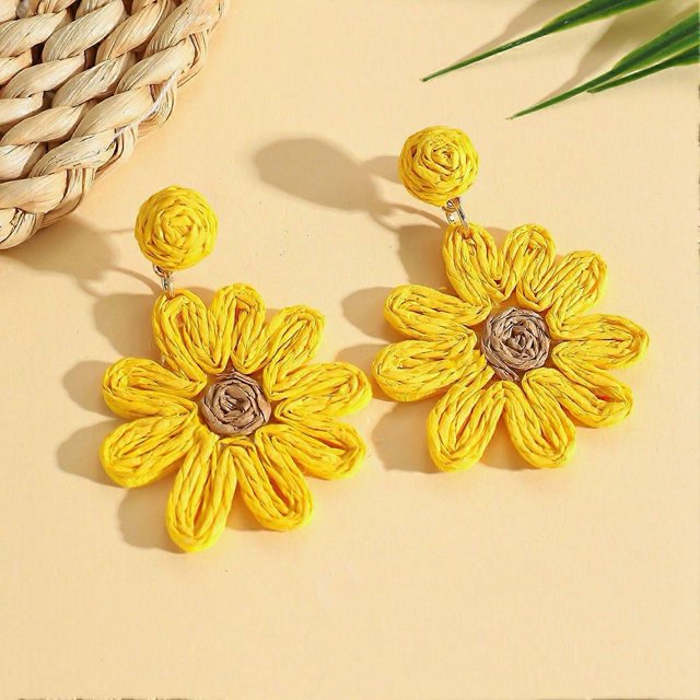 New dopamine yellow flower earrings female holiday style sweet alloy earrings