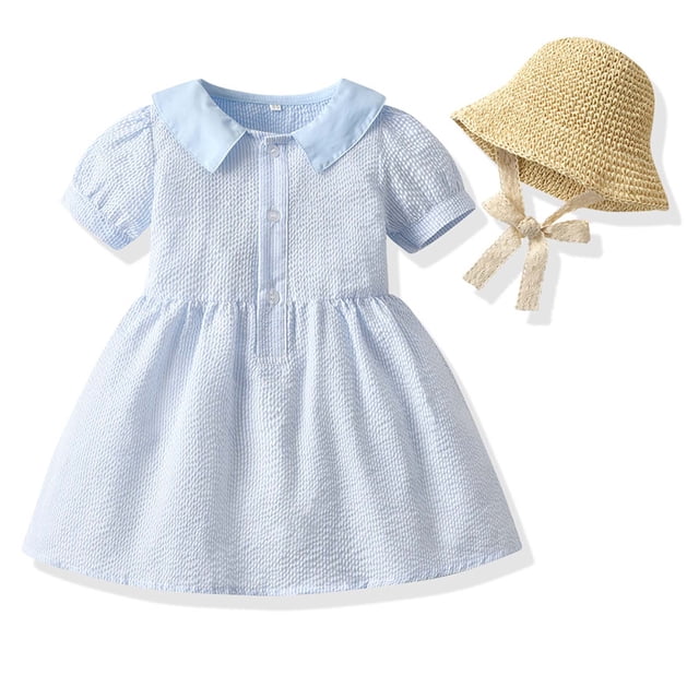 LOVZFMLL Robe d'Été pour Filles à Rayures Taille Couleur Unie Manches Volantes Col Rond
