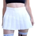 thumbnail image 2 of Fashion Latitude Women's Girls Junior's Tennis Sport Skater School Solid Plaided Mini A Line SUniform Skirt with Short Inside (White, L), 2 of 2