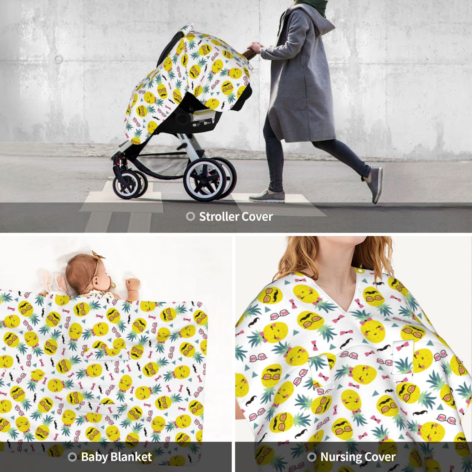 Car Seat Cover Baby - Cute Bow Tie Pineapple Breathable Infant Car Seat Cover for Baby Carseat, Lightweight Comfort Baby Essentials Must Haves Newborn Stuff for Girl Boy