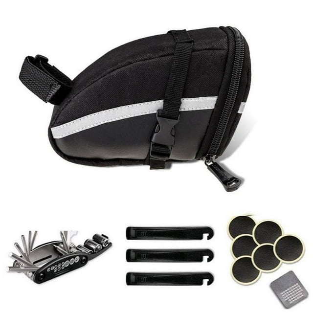 Kit de herramientas de reparación de bicicletas 16 en 1, bolsa de sillín de bicicleta de 1,2 L, juego de herramientas de mantenimiento Bolsa con kits de herramientas