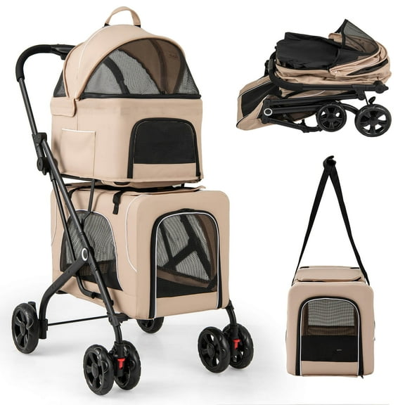 Infans Double Pet Stroller for 2 Dogs or Cats w/ 2 Detachable Carriers Safety Belt