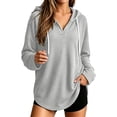 thumbnail image 2 of Sheghy Hoodies for Women Ladies Daily and Winter Long Sleeved V-neck Drawstring Knitted Loose Fitting Hooded Sweatshirt Hanging Sweatshirt Top Gray M, 2 of 8