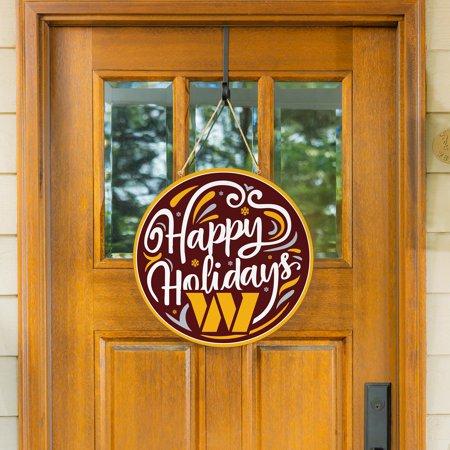 Washington Commanders 18 Happy Holidays Wooden Round Door Sign