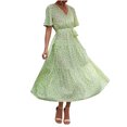 thumbnail image 2 of Summer Saving Clearance 2022! TIANEK Women Sun Dress Vintage Printed V Neck Short Sleeve Narrowing Waistline Cotton Sundresses for Women Long Dress, 2 of 6
