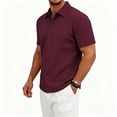 thumbnail image 4 of Men’s Jacquard Knit Button Down Shirts Breathable Stretch Business Casual Short Sleeve Shirt Big and Tall Size S-3XL Wine, 4 of 7