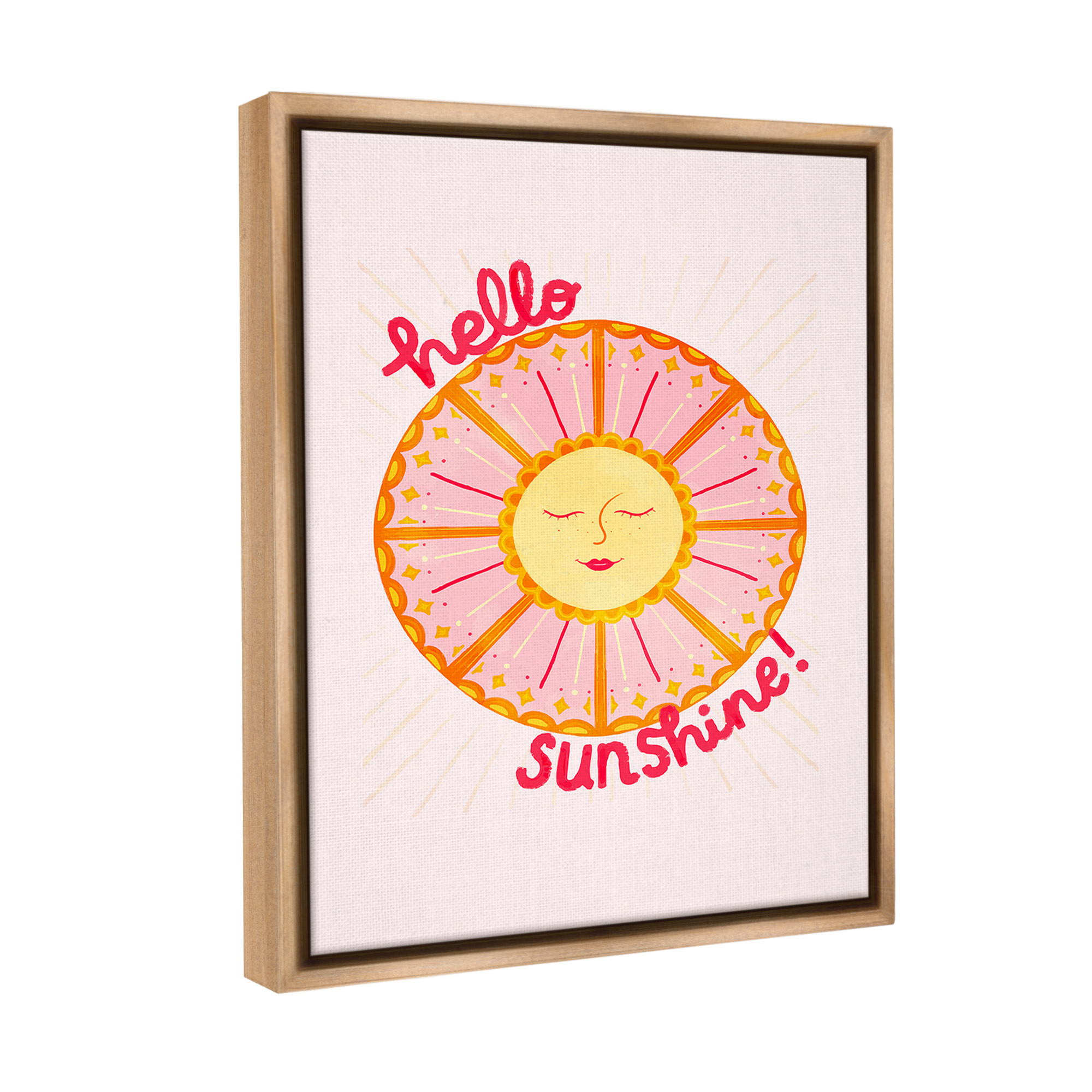 Stupell Industries Geometric Hello Sunshine Landscape Painting Brown Floater Framed Canvas Art Print Wall Art, 17 x 21