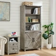 thumbnail image 6 of Bookcase with Doors, 70"Tall bookshelves with Storage, 5 Shelf Display Storgae Shelves, Bookshelves and Bookcases with 2 Doors for Home Office, Living Room, Grey Oak, 6 of 9