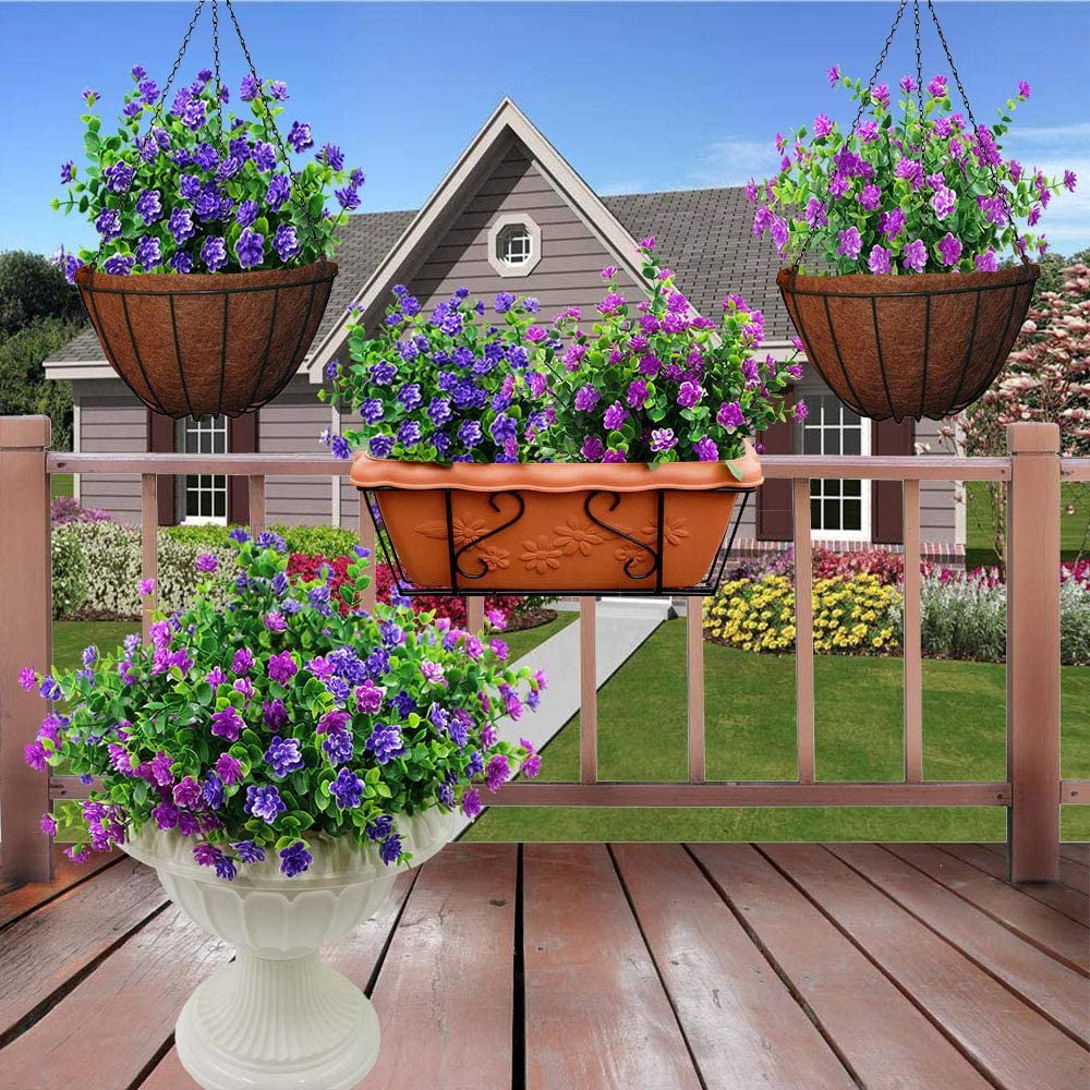 Artificial Flowers, Fake Outdoor UV Resistant Plants Faux Plastic Greenery Shrubs Indoor Outside Hanging Planter Home Garden Decorating(Yellow)