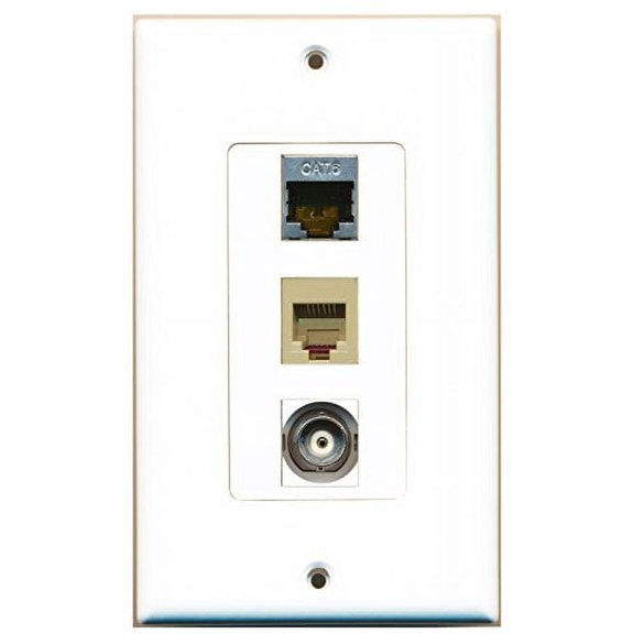 RiteAV - 1 Port Phone RJ11 RJ12 Beige and 1 Port Shielded Cat6 Ethernet and 1 Port BNC Decorative Wall Plate Decorative