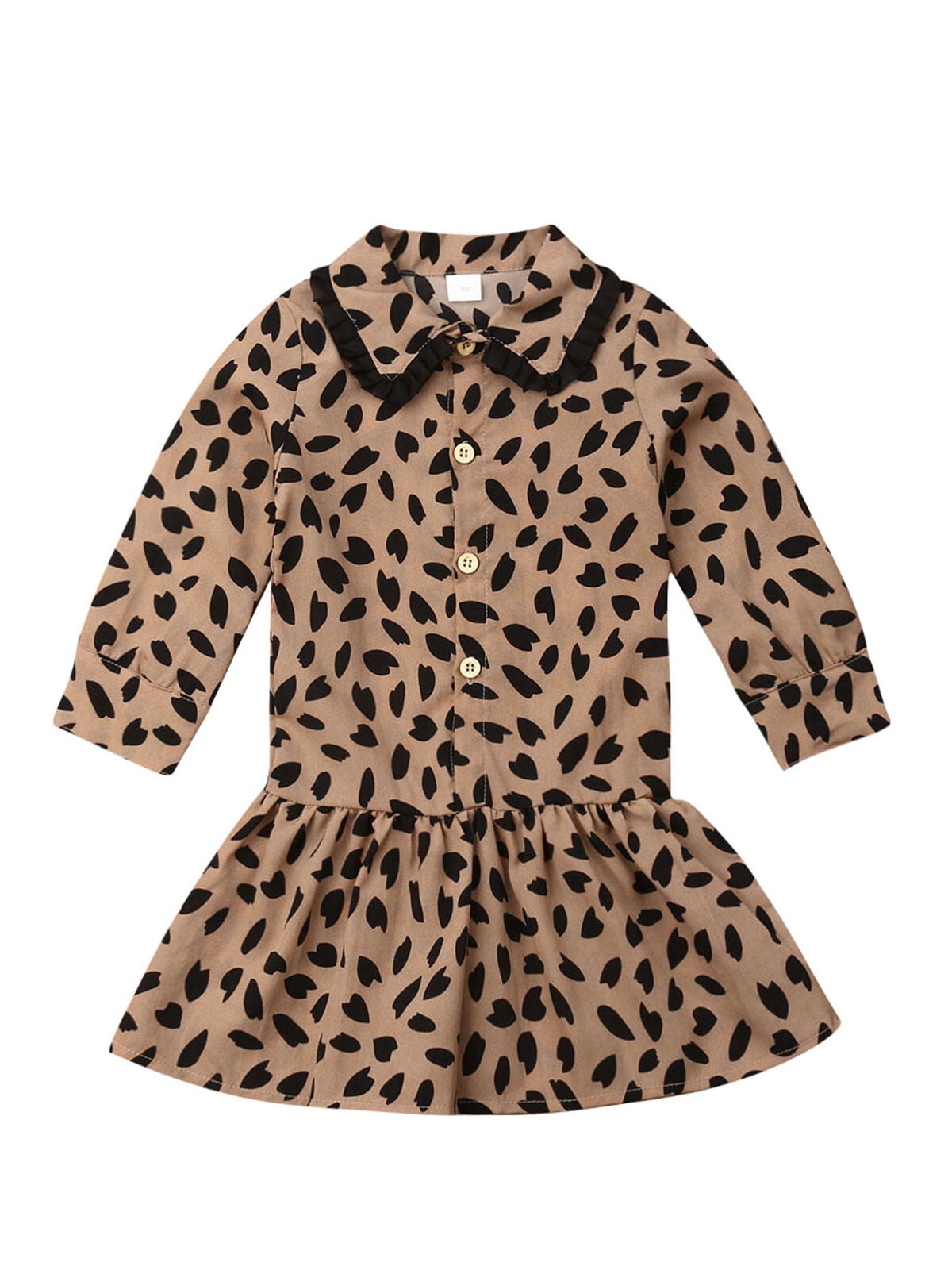 Kids Toddler Baby Girl Leopard Long Sleeve Casual Party Pageant Princess Dresses 