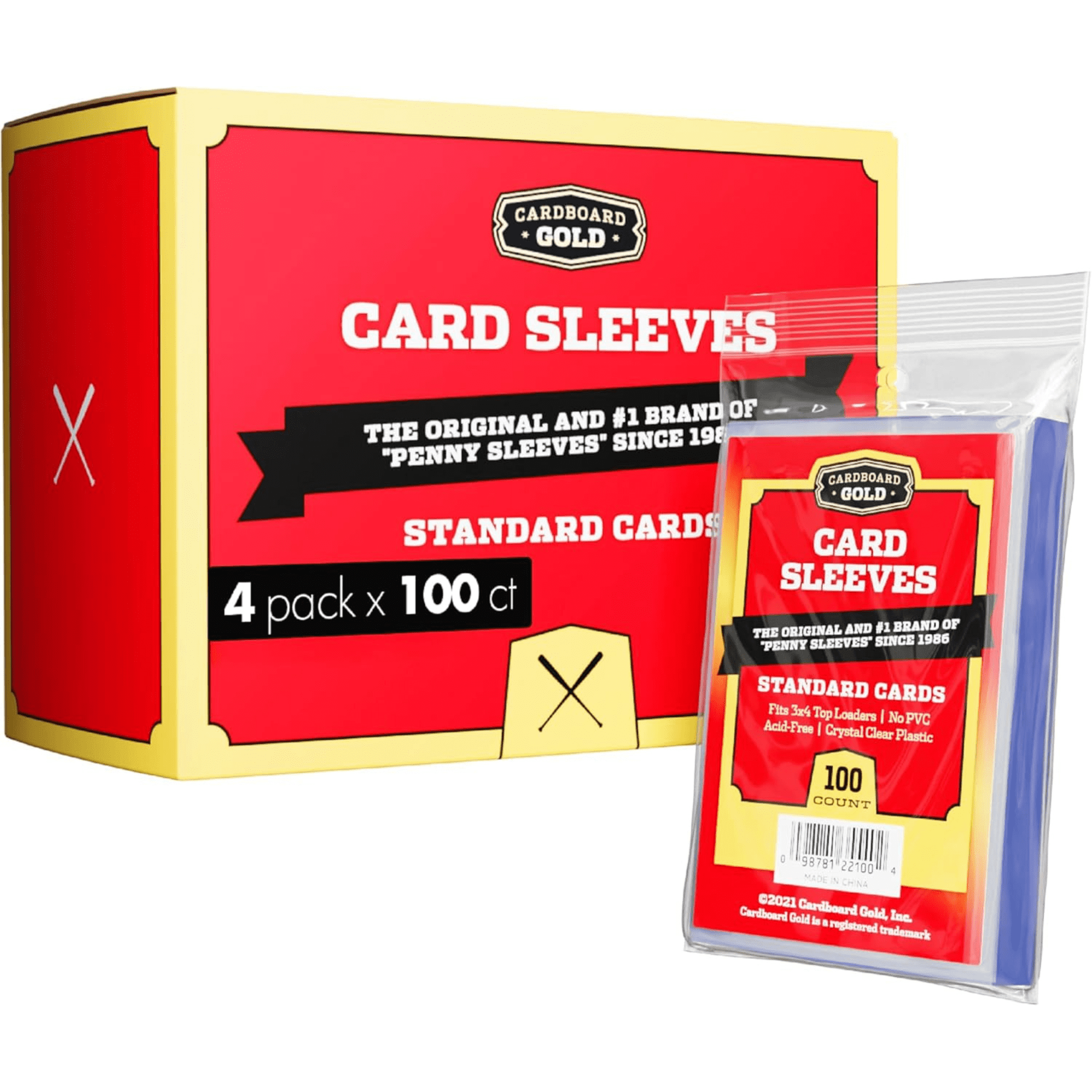 Cardboard Gold Soft Penny Card Sleeves, 100 Count, Fits 3x4 Top
