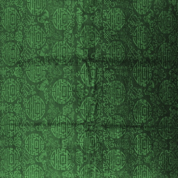 Ahgly Company Indoor Square Oriental Emerald Green Industrial Area Rugs, 8' Square