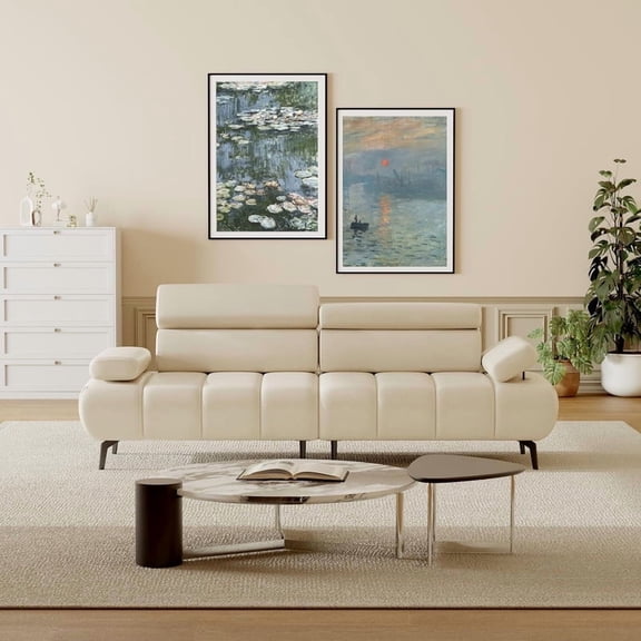 86'' Futon Sofa Bed, 3 Seater PU Faux Leather Futon Sleeper Couches Sofa with Adjustable Sofa Backrest and 6-position adjustable headrest, Convertible Loveseat Sofa Bed for Living Room, Bedroom