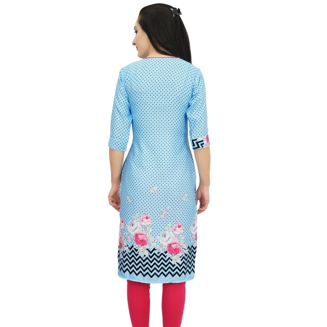Bimba Kurti en Georgette Mousse Bleu Ciel pour Femme Tenue d'Été Tunique Imprimée Kurta-14