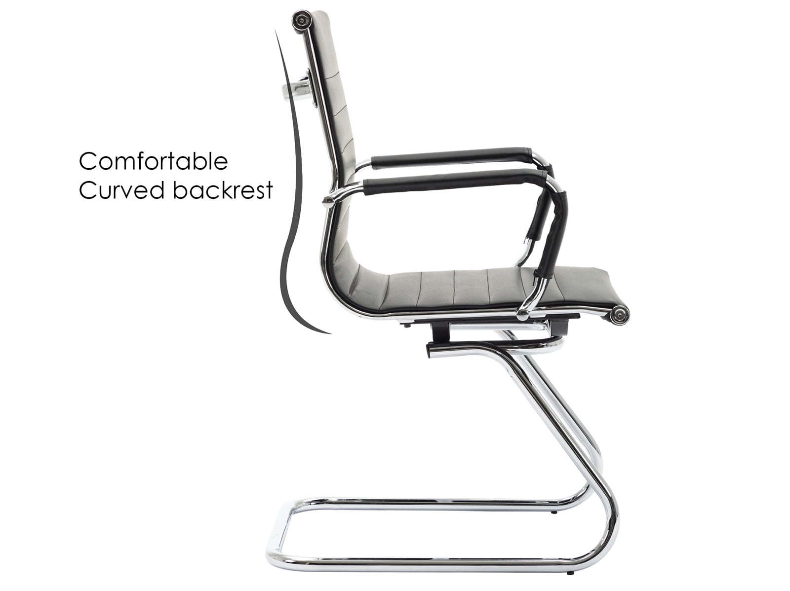 Guyou Modern Mid Back Office Guest Chair Set of 2, Faux Leather Reception Chair Computer Chair with Armrests and Metal Sled Base for Meeting/Waiting/Conference Room, No Wheels, Black