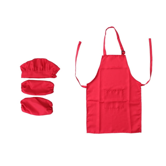 CIMAXIC kids chef set Kids Chef Set Complete Kids Kitchen Gift Playset with Chef’s Hat Apron and Cooking Sleeve for Cooking Baking Painting Party Decor Middle Size for 4-8Y (Red)