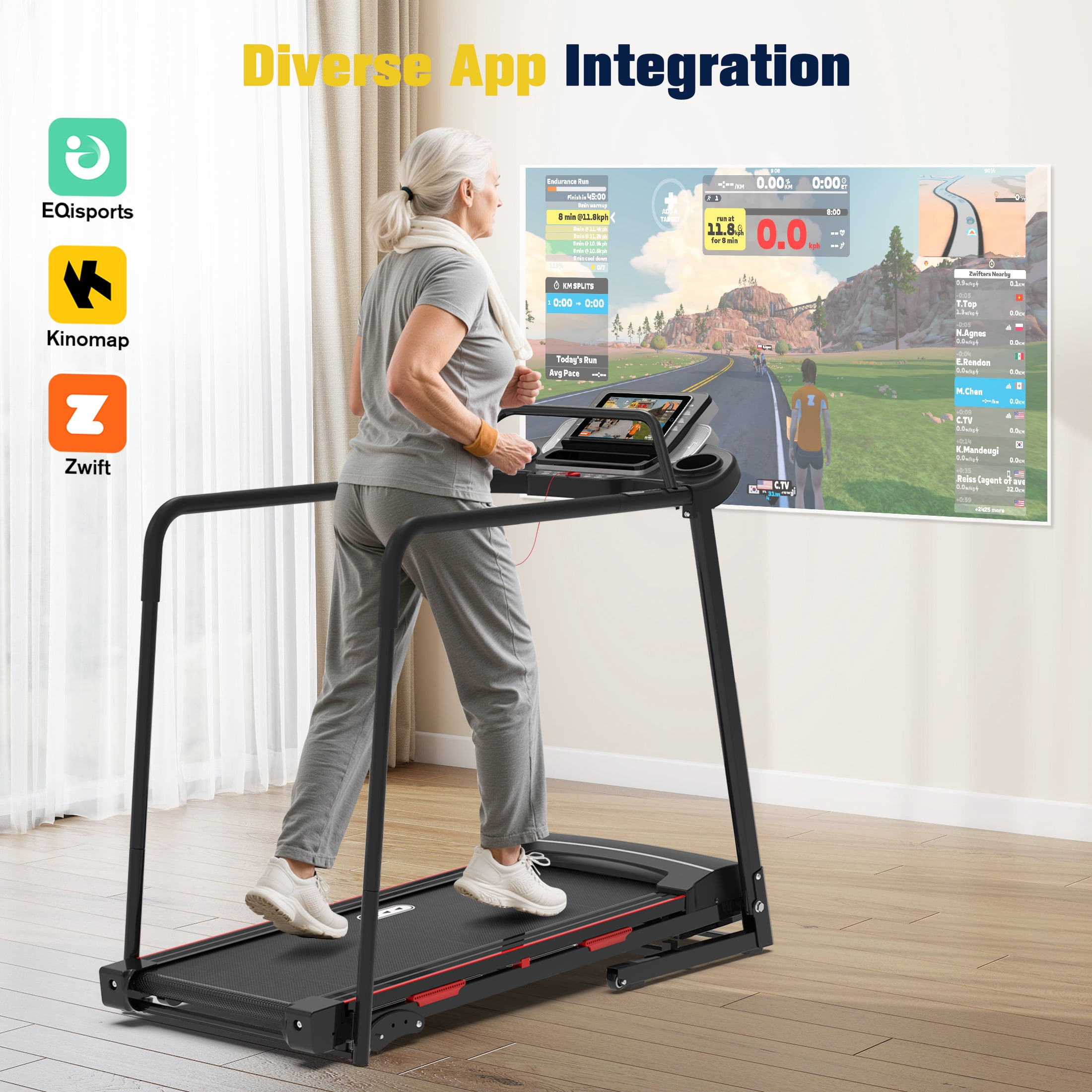 Hapacity Foldable Walking Treadmill for Seniors - 350 LBS Capacity with Front & Long Handrails, 0%-2% Incline for Home Recovery & Fitness