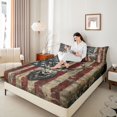 thumbnail image 3 of Castle Fairy Vintage USA Flag Deer Queen Sheets 4 Pieces,Retro Jungle Animal Queen Sheet Sets,Red Black Tan,1 Fitted Sheet, 1 Flat Sheet and 2 Pillowcases, 3 of 6