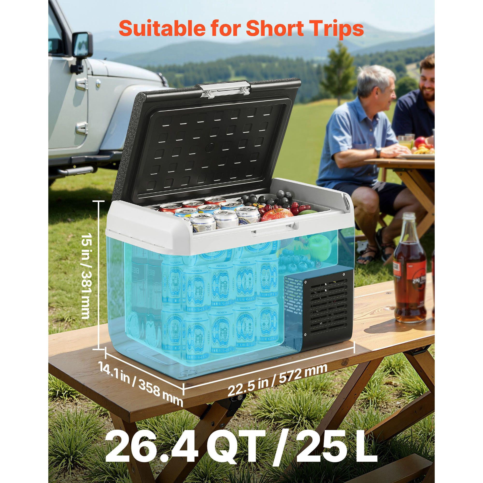 12V 26.4QT Car Refrigerator Freezer Portable Electric Cooler with Adjustable Temperature for Camping Travel RV