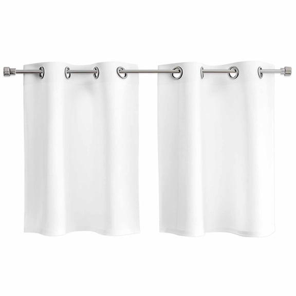 Pure White Kitchen Curtains Small Short 39 Inch Length, Simple Solid Color Grommet Top Bedroom Living Room Curtains, Light Filtering Cafe Curtain Drapes 2 Panels Set 55''x39''