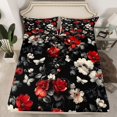 thumbnail image 2 of Manfei Vintage Flower Floral Bed Sheets, Black Red Blossoms King Sheets, Rustic Farmhouse Sheet Set, Luxury Bedroom Decor, 4pcs, 2 of 7