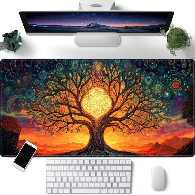 HELLOYOUNG Wood Grain Mouse Pad, Rectangular Gaming Mouse Mat, Non-Slip Rubber Base, Large Desk Pad for Keyboard and Mouse, Waterproof Surface for Home Office & Game Room