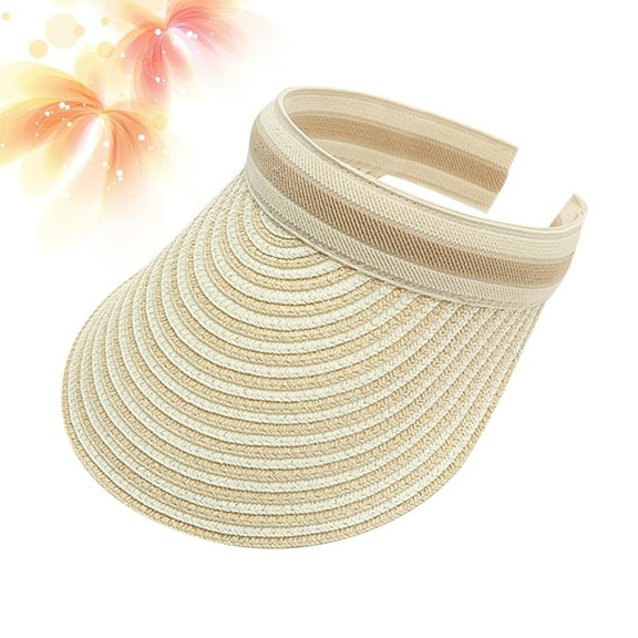 Pretyzoom Beige Sun Hats for Women Summer Face Cover Outdoor Woven Beach Caps 2pcs Wide Clip On Visor Hats Women's Sun Protection