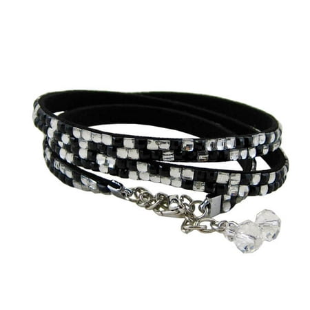 Double Wrap Around Bracelet - Glittering Beads Wrap Around Bracelet Black and White