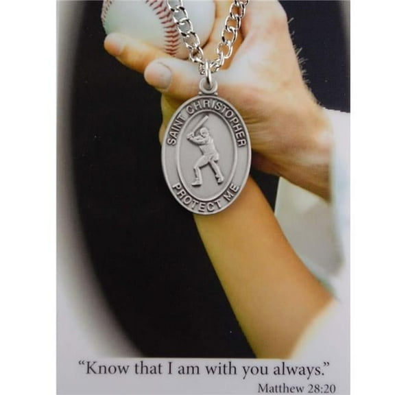 McVan PSD675BS Boys Baseball Prayer Pewter Medal with 24 in. Silver-Tone Chain & Laminated Holy Card Set