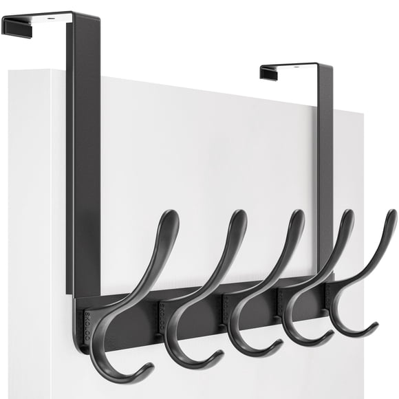 SKOLOO Over The Door Hook, Door Hanger Hooks for Hanging Clothes, Towels, Coats, Hats, Over The Door Towel Hook, Black, Assembly Required