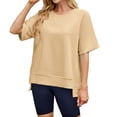 thumbnail image 1 of Haut d'Été pour Femmes à Manches Courtes Col Rond Couleur Unie - T-Shirt Confortable, 1 of 5