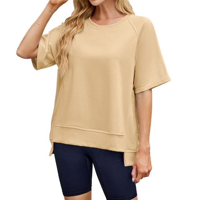 Haut d'Été pour Femmes à Manches Courtes Col Rond Couleur Unie - T-Shirt Confortable