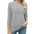 thumbnail image 1 of T-Shirt à Manches Courtes pour Femmes Seductiva, Liquidation d'Été pour Femmes, Hauts Tendance 2025, Tunique à Manches 3/4, Chemises Amples et Confortables, Col Rond Uni, 1 of 7