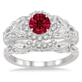 thumbnail image 2 of 1.25 Carat Ruby & Diamond Vintage floral Bridal Set Engagement Ring on 10k White Gold, 2 of 2