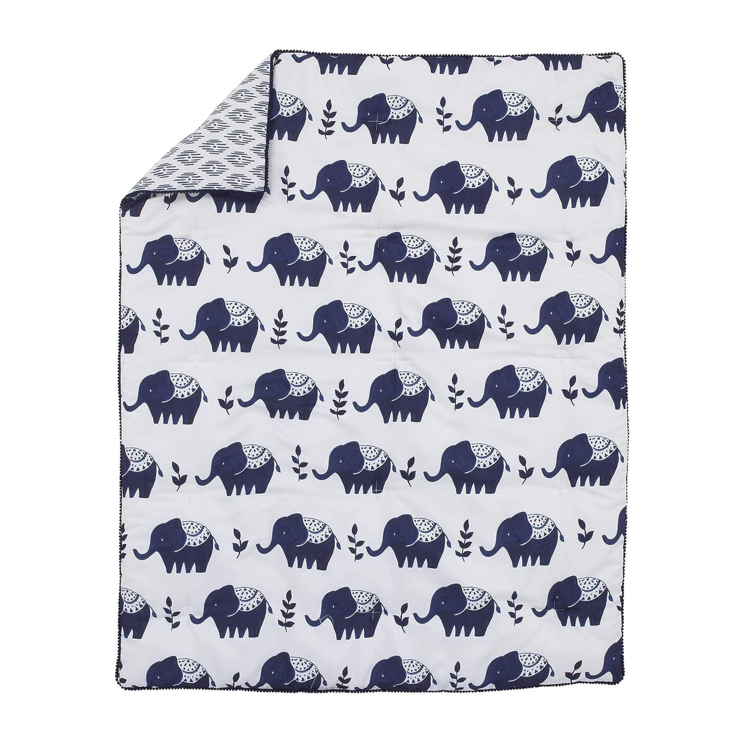 NoJo Indigo Hues 4-Piece Nursery Blue White Elephant Comforter Bedding Sets, Full