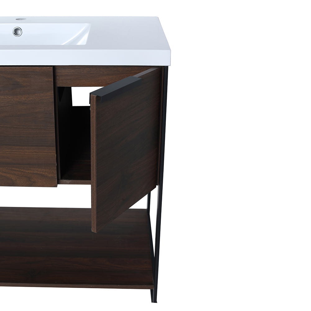 Kepooman 36" Bathroom Floating Vanity Cabinet, Contemporary Walnut Wooden Bathroom Vanity with Doors and Drawer