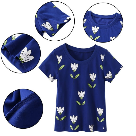 KYAIGUO Kids Baby Girls Summer T-Shirt Toddler Short Sleeve Undershirt Crew Neck Cartoon Print Tees,Sizes 2-8T