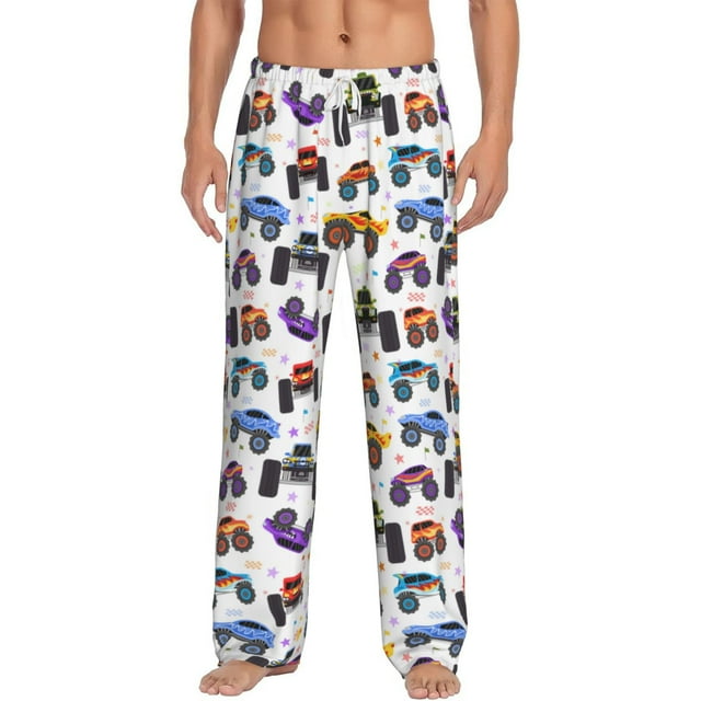 Kdxio Cartoon Monster Trucks1 Pattern Men's Pajama Pants, Elastic Waist with Drawstring and Pockets, Comfortable Loungewear-Medium