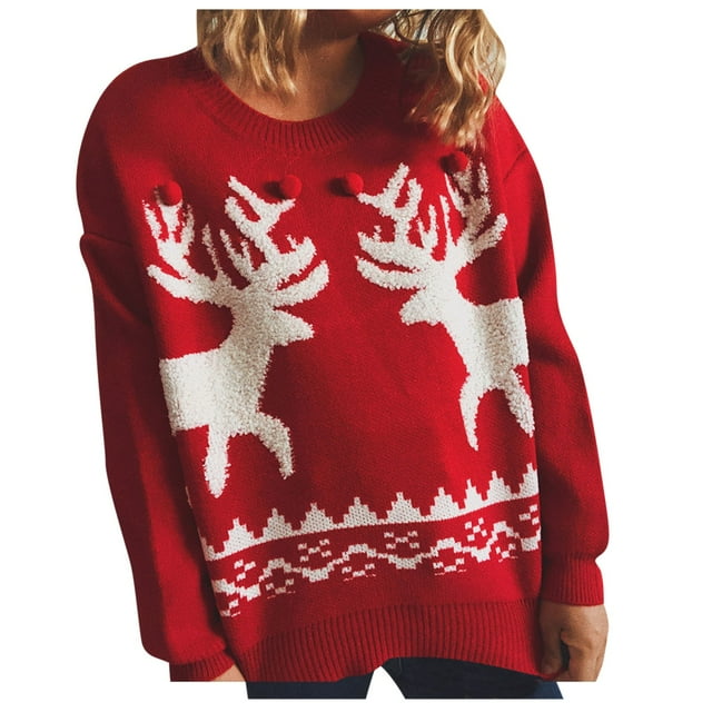 Chandail de Noël pour Femmes Mignon Imprimé Graphique Tricoté Doux Chandail en Molleton Moelleux Chaud Col Rond Cardigan Mode Mi-Longue Fermeture