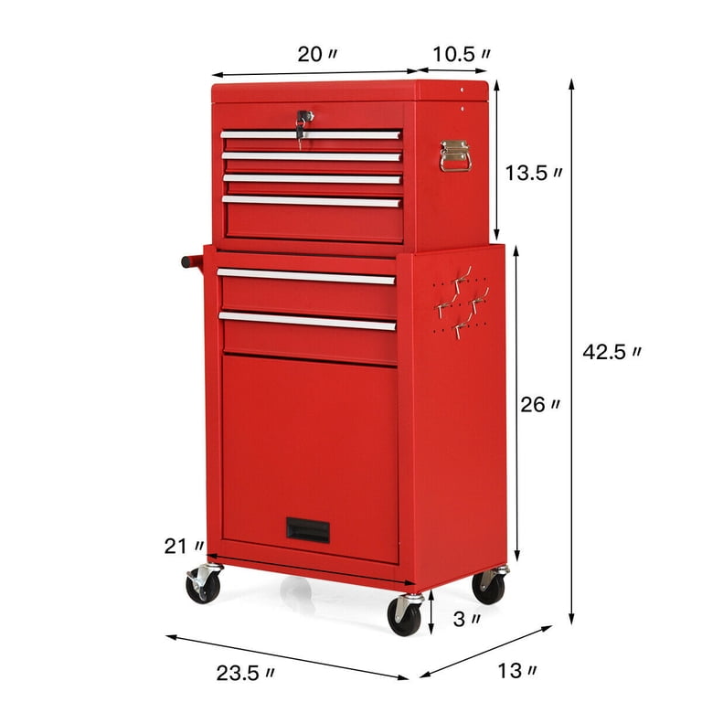 Gymax, Rolling Tool Chest, 2 in 1 with 6 Drawers, Red - Walmart.com