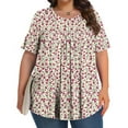 thumbnail image 3 of Pisexur Printemps Tops for Women Blouses for Women Habillé Décontracté Mode Féminine Imprimé Col Rond Manches Courtes Plissé Ample Haut Multicolore,2TG, 3 of 6