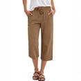 thumbnail image 2 of Women's Casual Wide Leg Capri Pants Elastic Waist Drawstring Lightweight Cropped Trousers with Pockets Brown S, 2 of 6