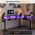 thumbnail image 3 of OKD 75" Electric Standing Desk with LED Strip & Power Outlets, L-Shaped Corner Desk with Shelves & Keyboard Tray, Adjustable Height Computer Desk, Dark Rustic Oak, 3 of 7
