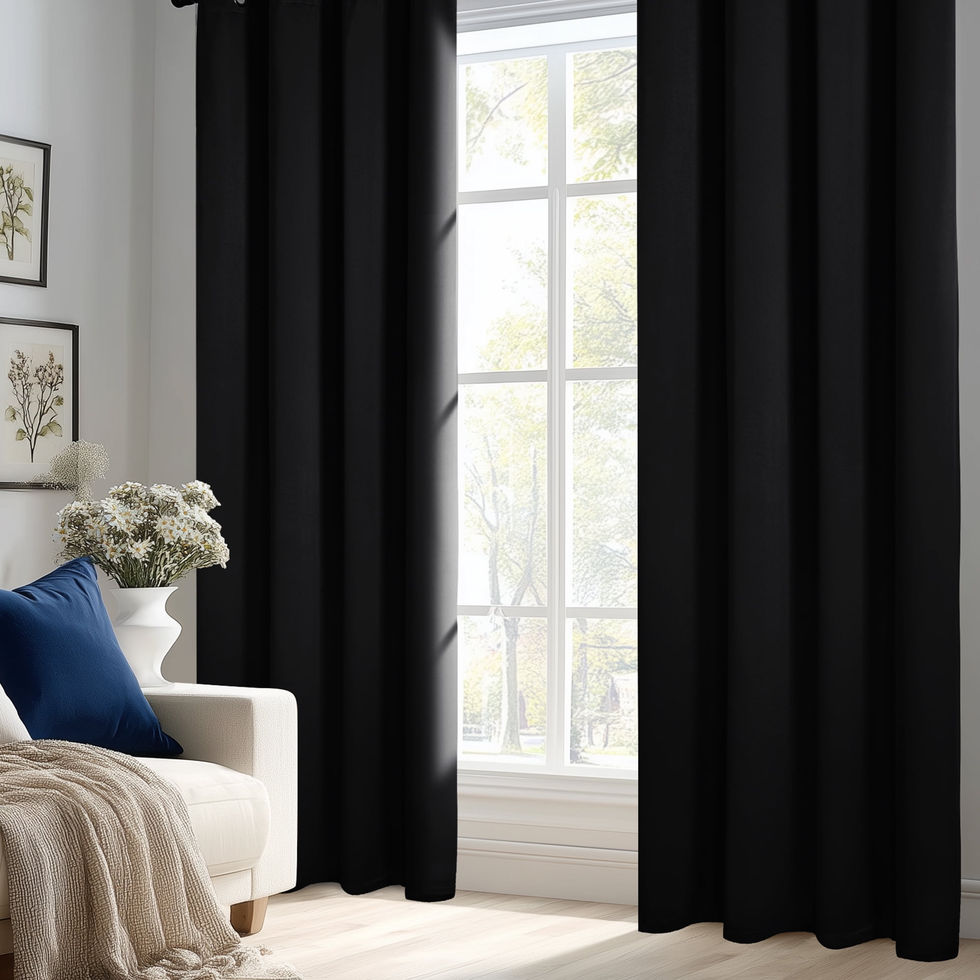 ZOPZO Blackout Curtains with Grommet Top, Black, 52W x 84L Inch, Thermal Insulated Noise Reducing Panels for Bedroom, Living Room, or Office