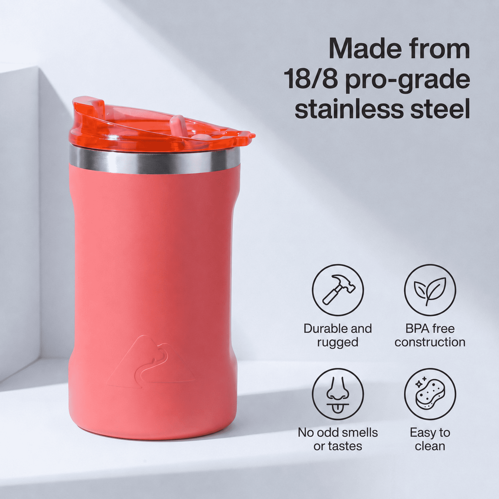 Ozark Trail 16oz Ceramic Lined Stainless Steel Can Tumbler with 2-in-1 Lid, Coral